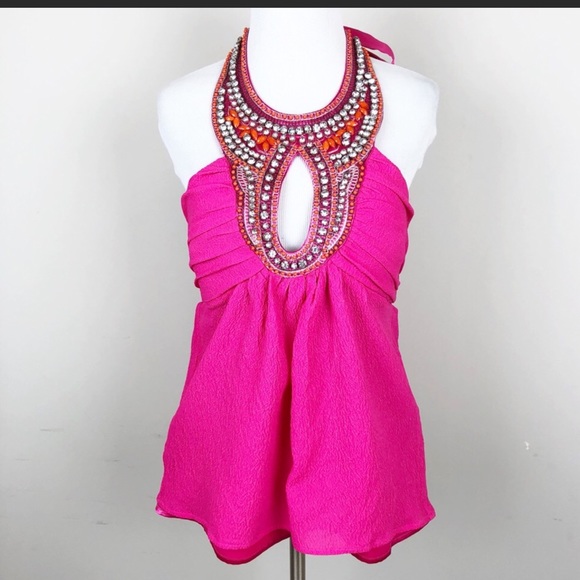 Bebe Pink halter rhinestone top - Picture 2 of 4